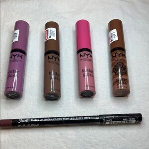 NYX 5 Piece Bundle! 4 Butter Glosses + 1 Coordinating Lip Liner Free samples NIP